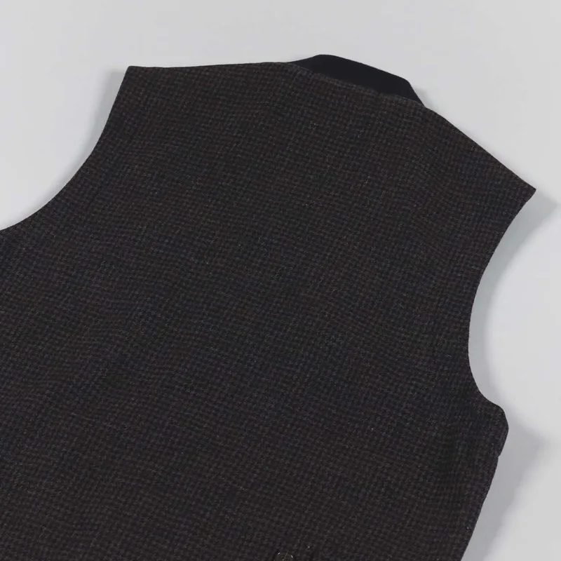Universal Works Brixton Waistcoat Brown Dogtooth Wool Mix-3